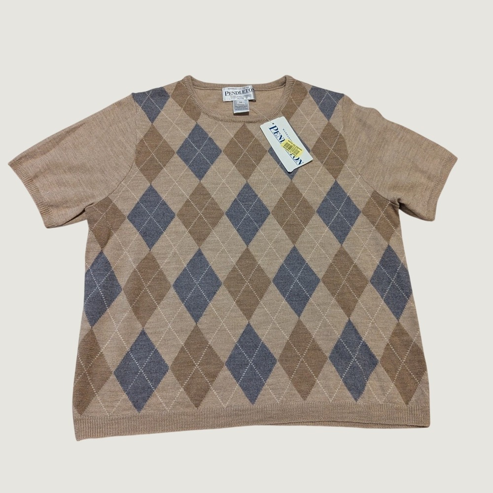 Pendleton Argyle Sweater Sz Petite M Tan Merino Wool Lightweight Academia Rory